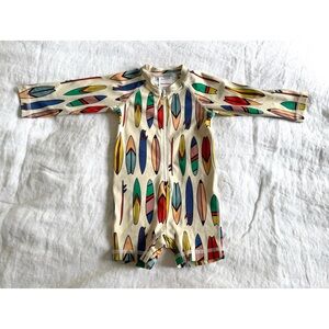 Hanna Andersson baby long sleeve rashguard swim suit ecru surfboard 6-12mo